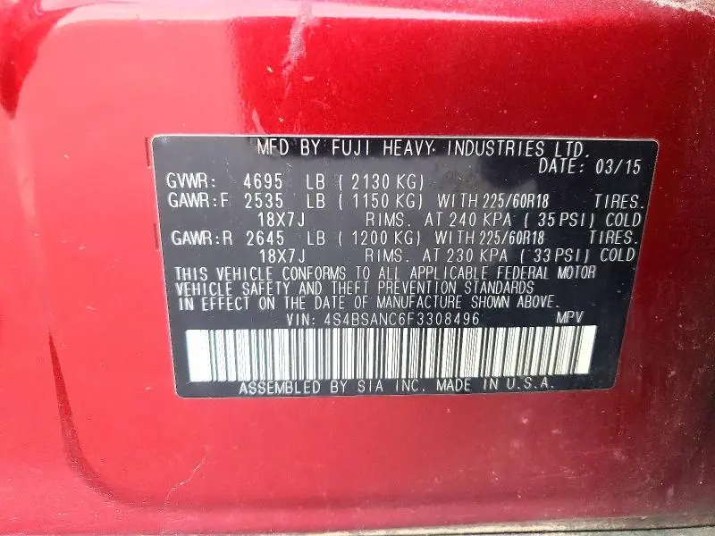 2015 SUBARU OUTBACK 2.5I LIMITED  