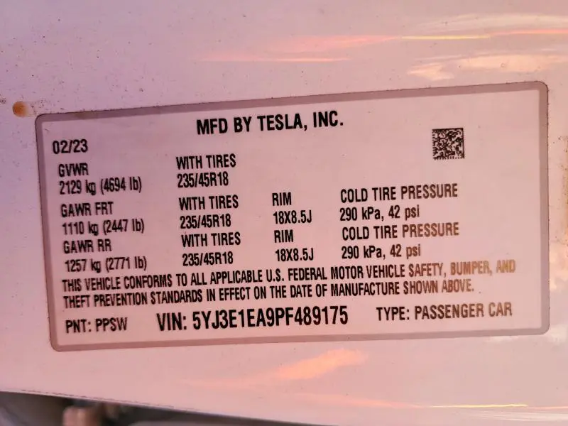 2023 TESLA MODEL 3   