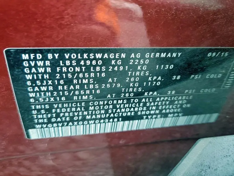 2016 VOLKSWAGEN TIGUAN S  