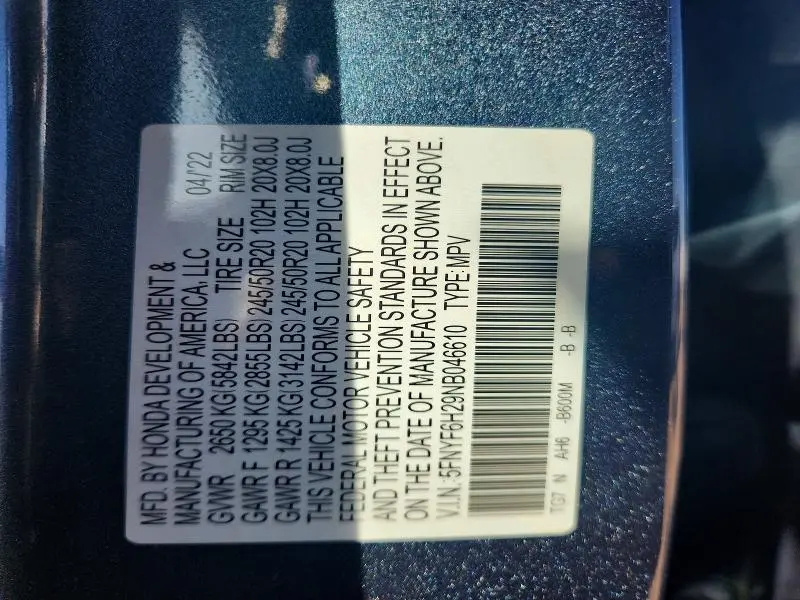 2022 HONDA PILOT SE  