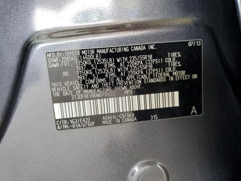 2013 TOYOTA RAV4 LIMITED  