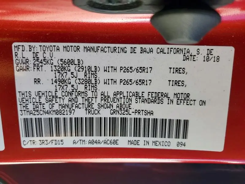 2019 TOYOTA TACOMA TRD SPORT  