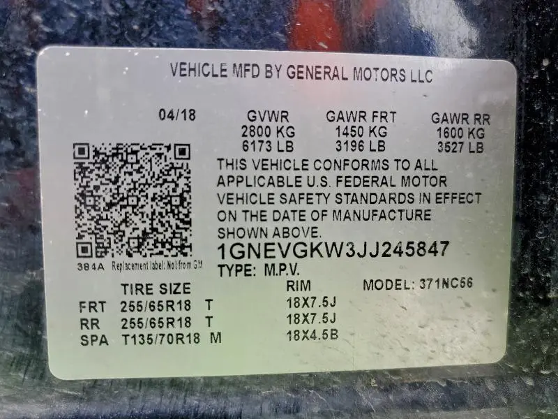 2018 CHEVROLET TRAVERSE LT  