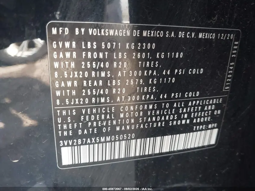 2021 VOLKSWAGEN TIGUAN 2.0T SE/2.0T SE R-LINE BLACK/2.0T SEL