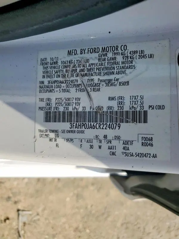 2012 FORD FUSION SEL  