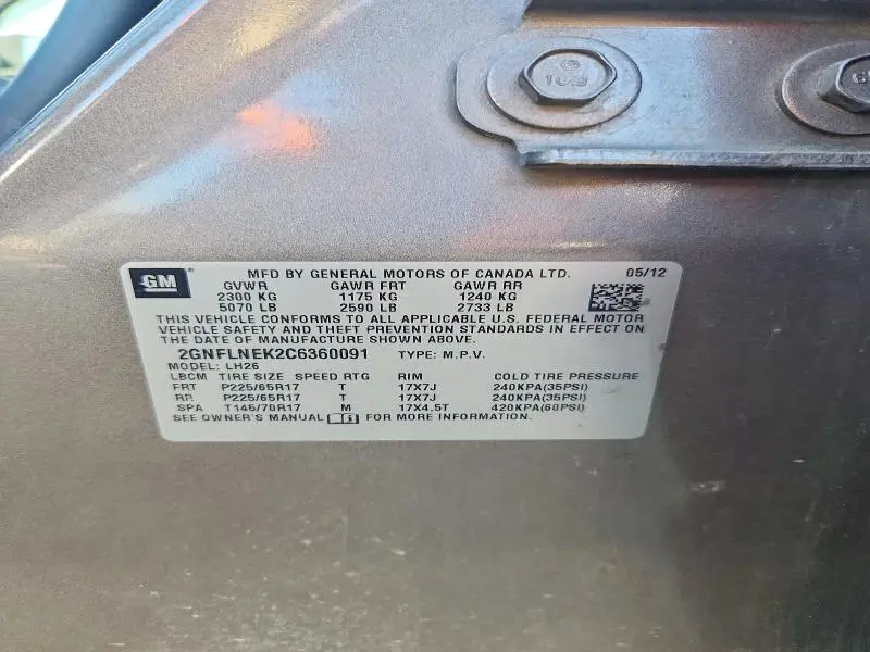 2012 CHEVROLET EQUINOX LT  