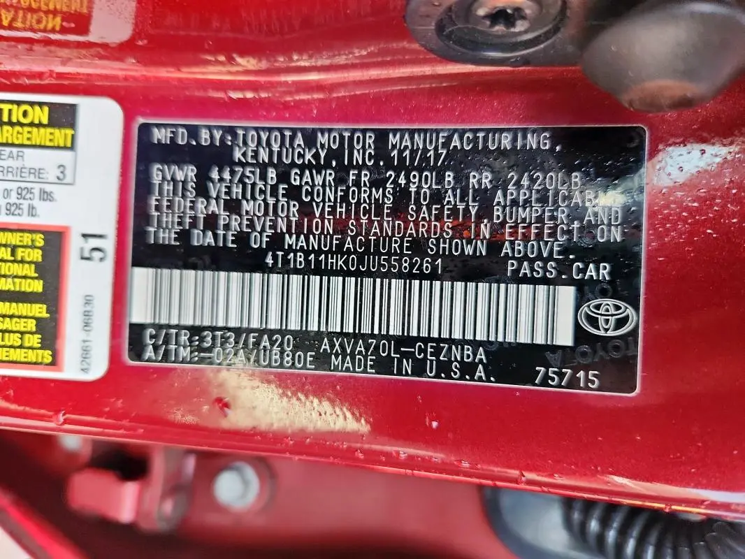2018 TOYOTA CAMRY L  