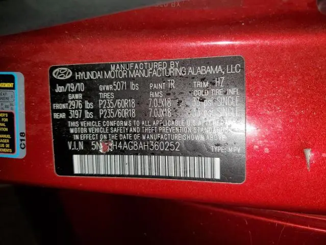 2010 HYUNDAI SANTA FE SE  