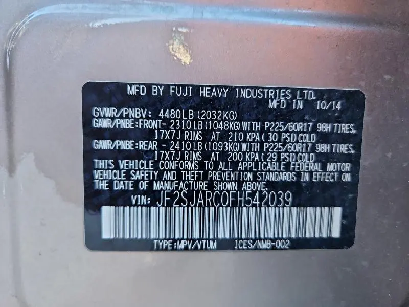 2015 SUBARU FORESTER 2.5I LIMITED  