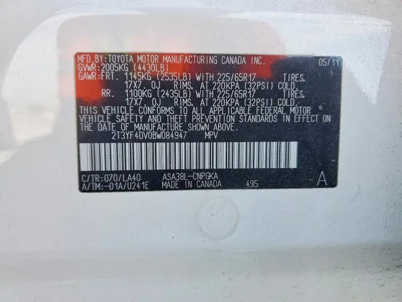 2011 TOYOTA RAV4 LIMITED  