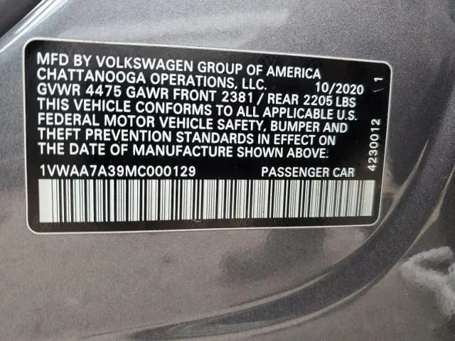 2021 VOLKSWAGEN PASSAT S  