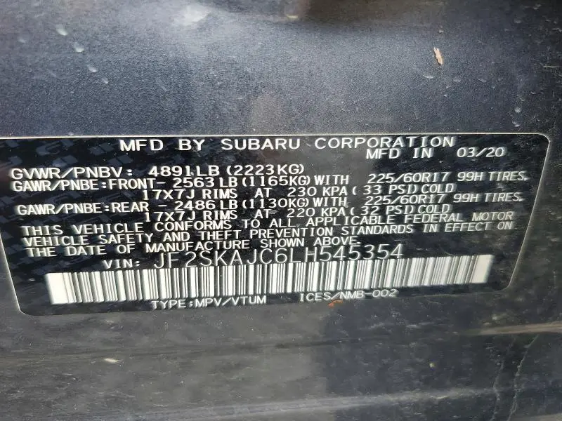 2020 SUBARU FORESTER PREMIUM  