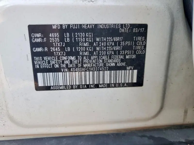 2017 SUBARU OUTBACK 2.5I PREMIUM  