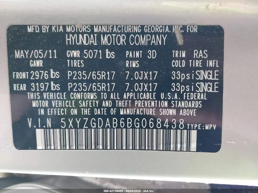 2011 HYUNDAI SANTA FE GLS