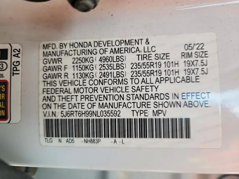 2022 HONDA CR-V TOURING  