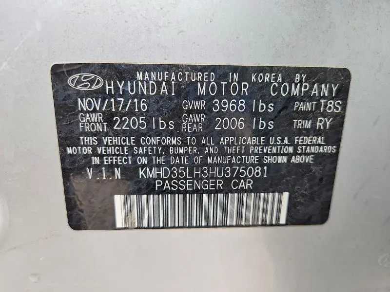 2017 HYUNDAI ELANTRA GT   