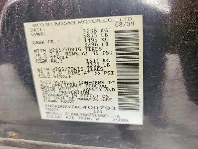 2010 NISSAN FRONTIER SE V6  