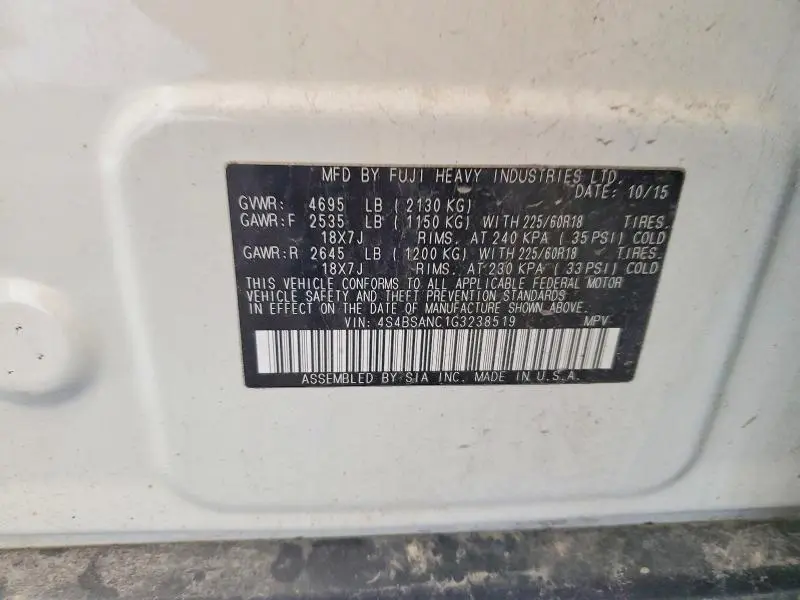 2016 SUBARU OUTBACK 2.5I LIMITED  