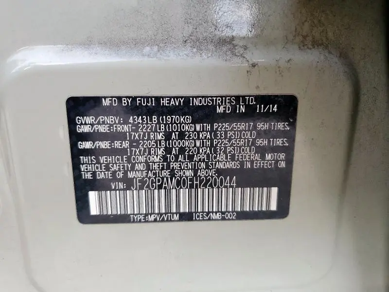 2015 SUBARU XV CROSSTREK 2.0 LIMITED  