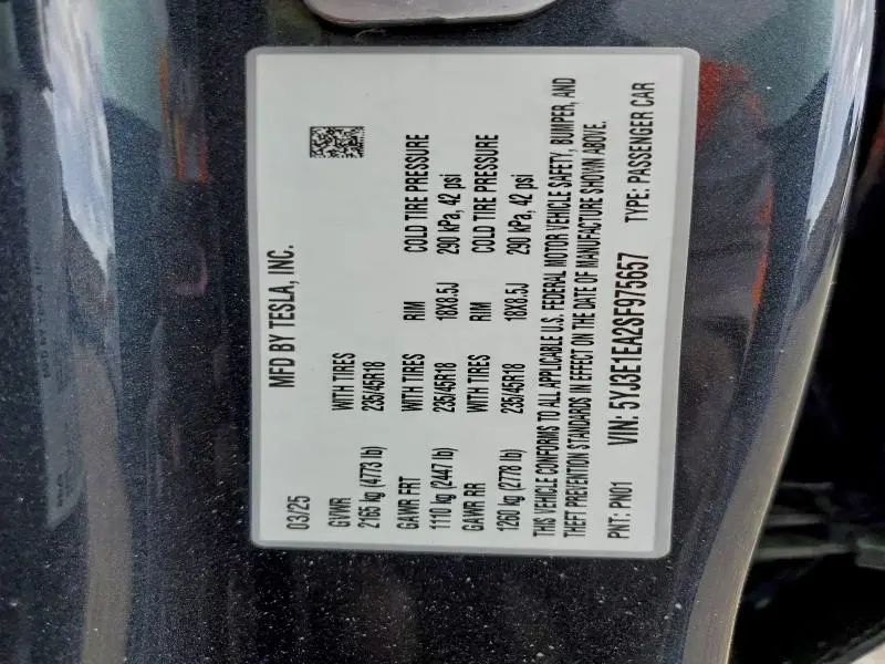 2025 TESLA MODEL 3   