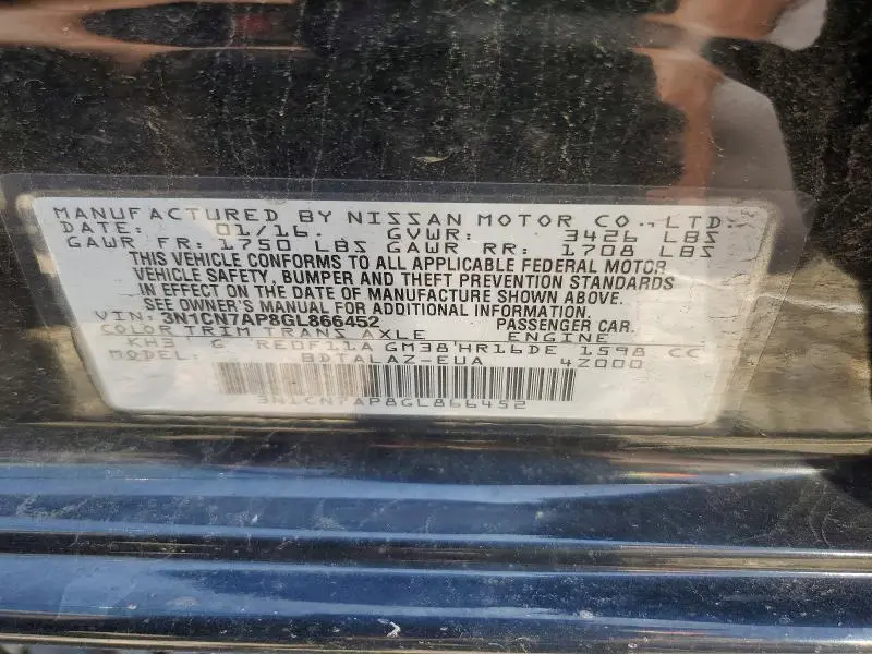 2016 NISSAN VERSA 1.6 S PLUS  