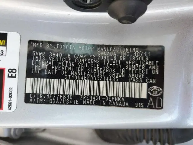 2011 TOYOTA COROLLA BASE  