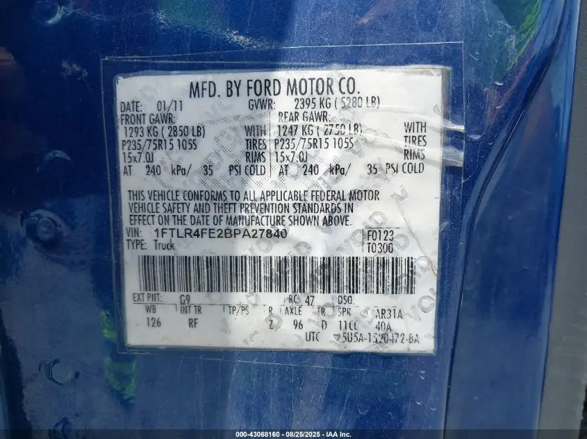 2011 FORD RANGER XLT