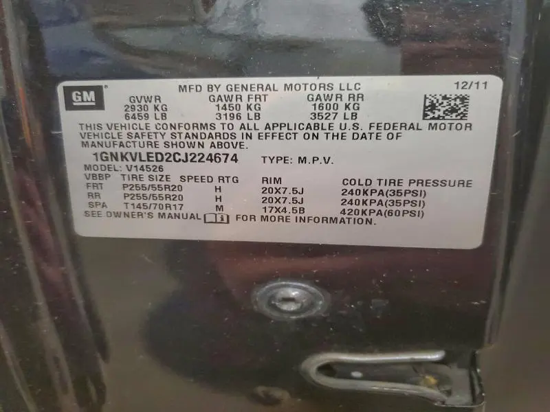 2012 CHEVROLET TRAVERSE LTZ  