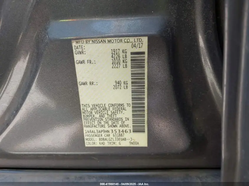 2017 NISSAN ALTIMA 2.5 S