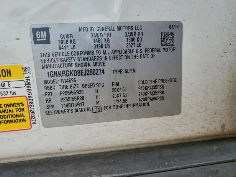 2014 CHEVROLET TRAVERSE LT  