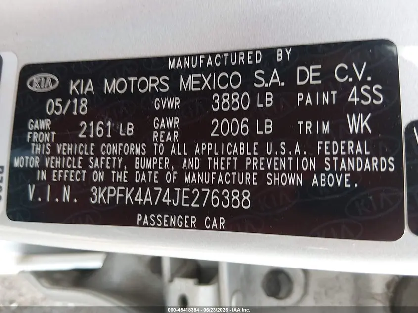2018 KIA FORTE LX