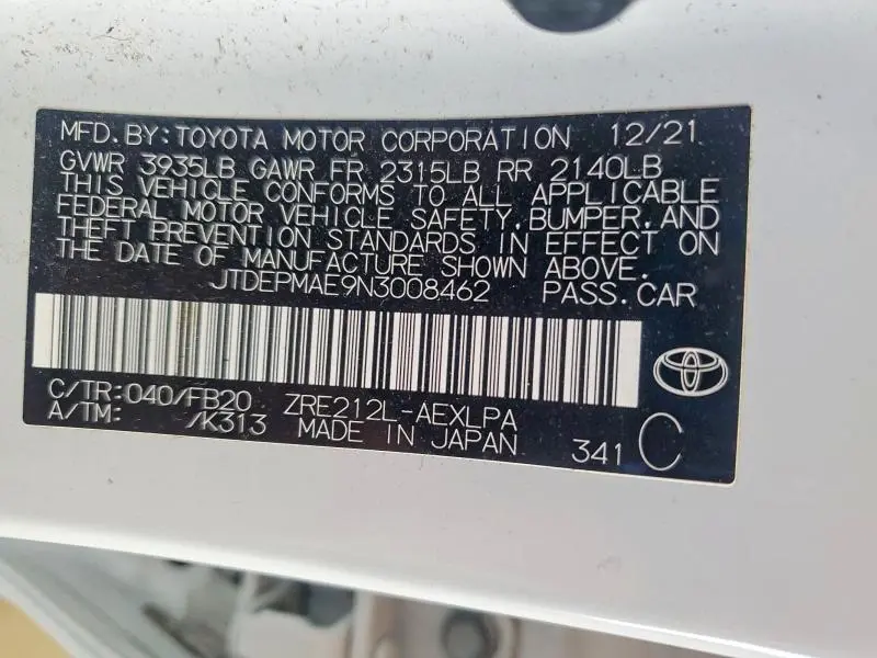 2022 TOYOTA COROLLA LE  