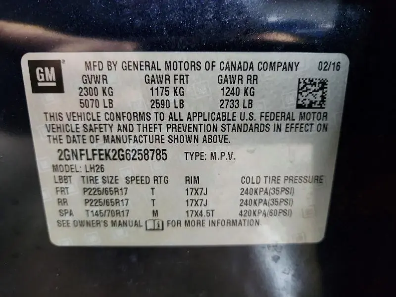 2016 CHEVROLET EQUINOX LT  