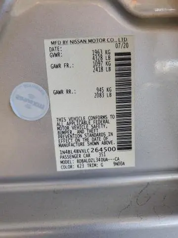 2020 NISSAN ALTIMA S  