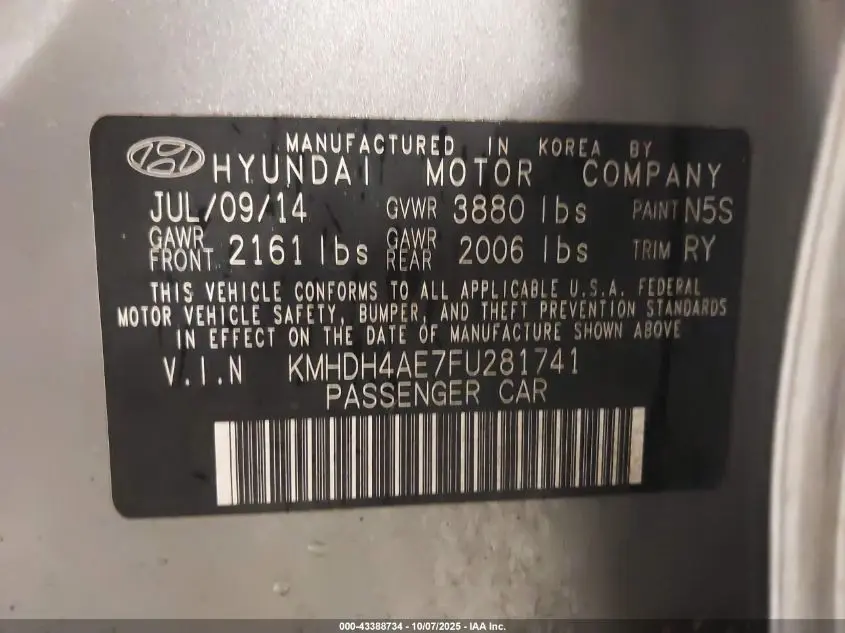 2015 HYUNDAI ELANTRA SE