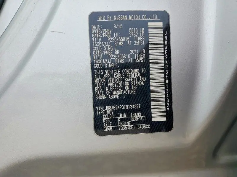 2015 NISSAN QUEST 3.5 S  