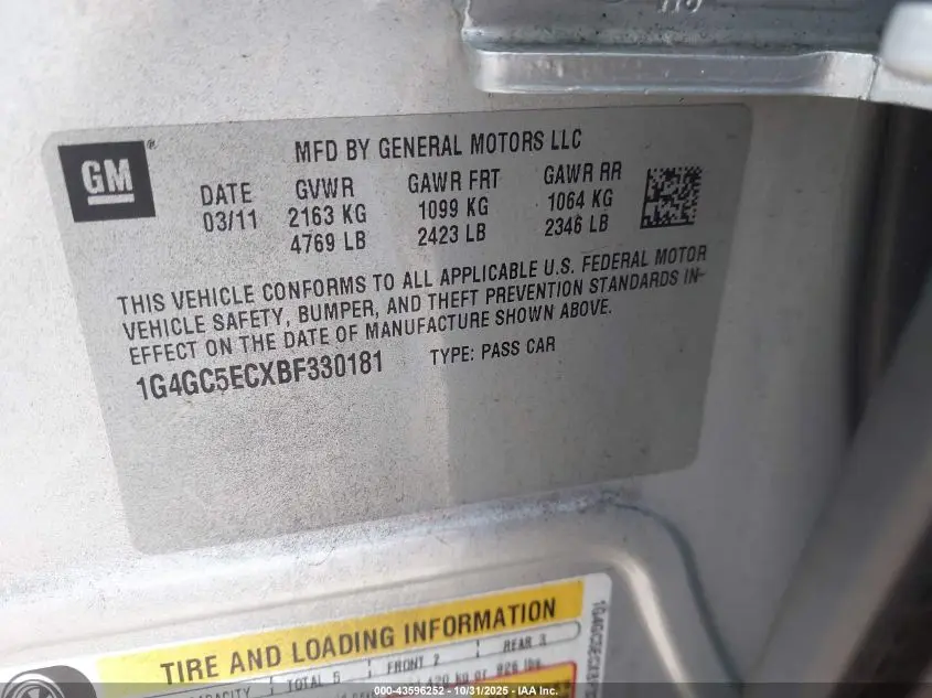 2011 BUICK LACROSSE CXL