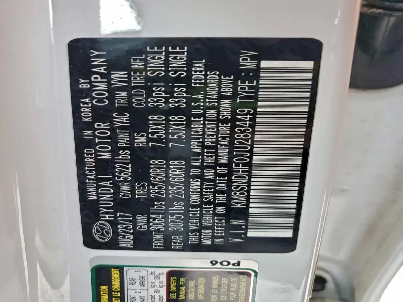 2018 HYUNDAI SANTA FE SE  