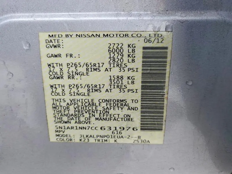 2012 NISSAN PATHFINDER S  