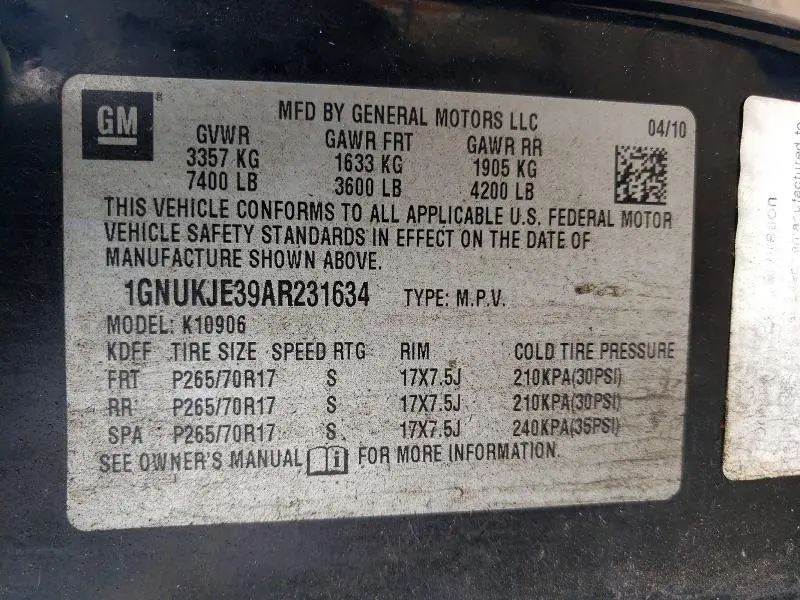 2010 CHEVROLET SUBURBAN K1500 LT  