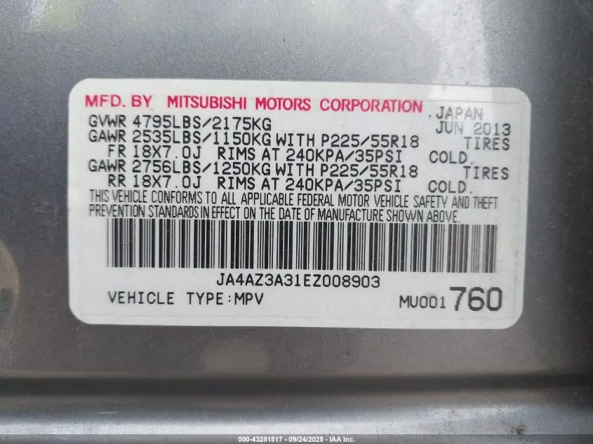 2014 MITSUBISHI OUTLANDER SE