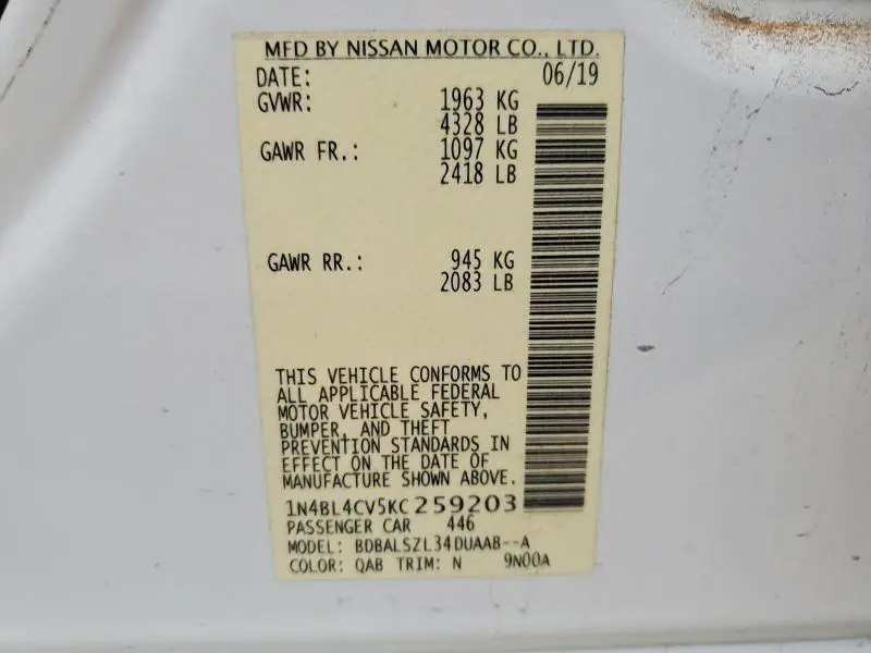 2019 NISSAN ALTIMA 2.5 SR  