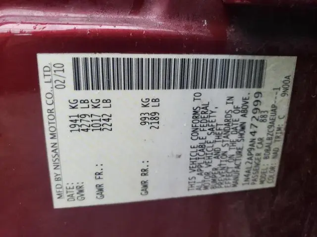 2010 NISSAN ALTIMA BASE  