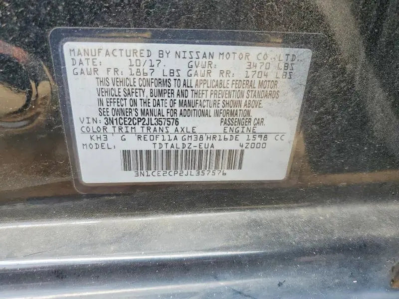 2018 NISSAN VERSA NOTE SV  