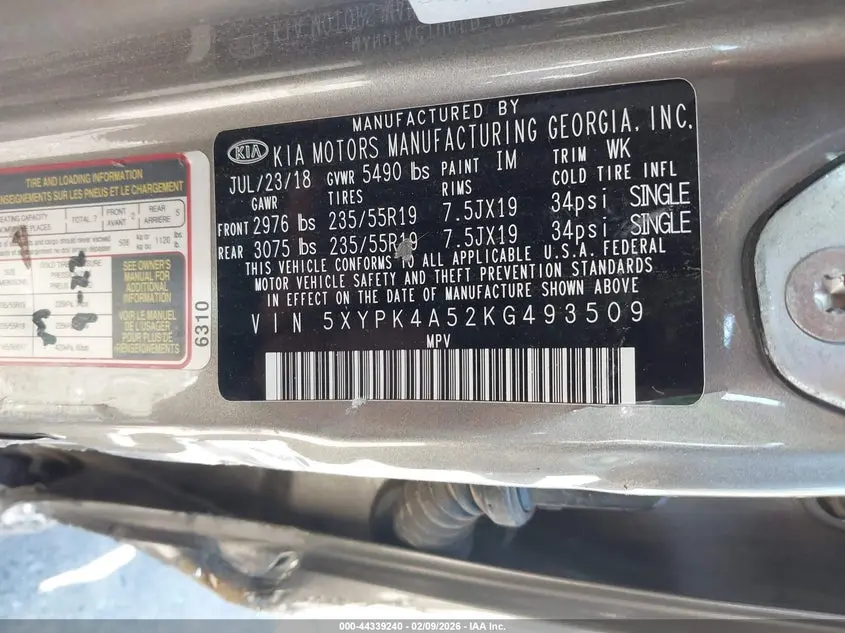 2019 KIA SORENTO 3.3L SXL