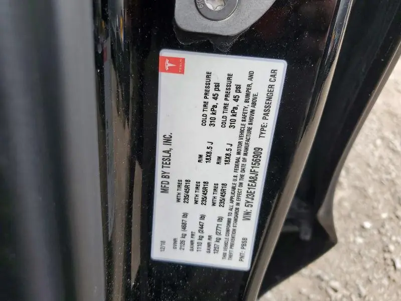 2018 TESLA MODEL 3   