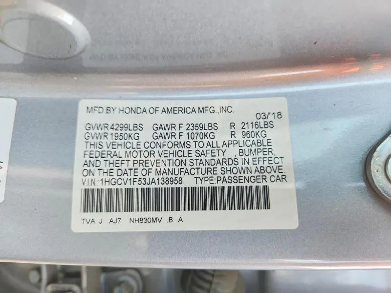 2018 HONDA ACCORD EXL  