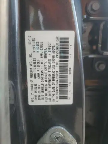 2012 HONDA ACCORD EXL  