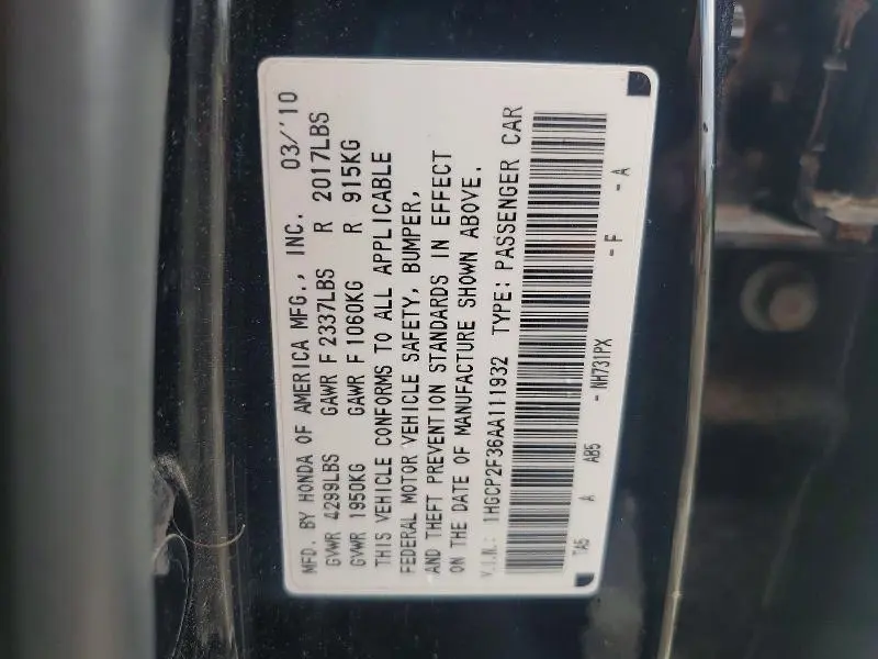 2010 HONDA ACCORD LX  