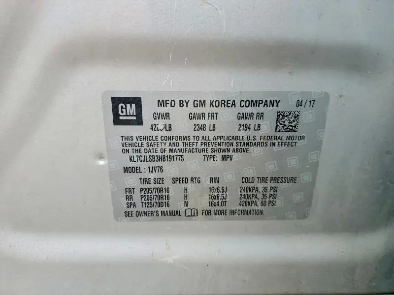 2017 CHEVROLET TRAX 1LT  